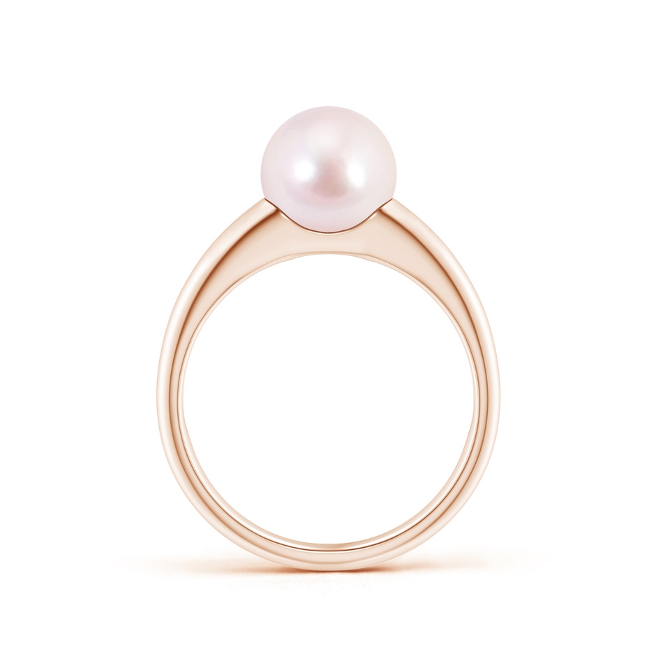 8mm AAAA Solitaire Japanese Akoya Pearl Dome Ring in Rose Gold side 1