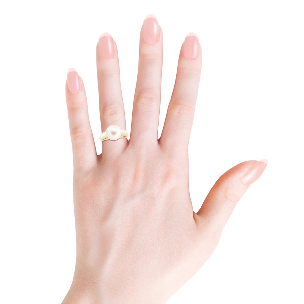 10mm AAA Solitaire Freshwater Pearl Dome Ring in Yellow Gold Body-Hand