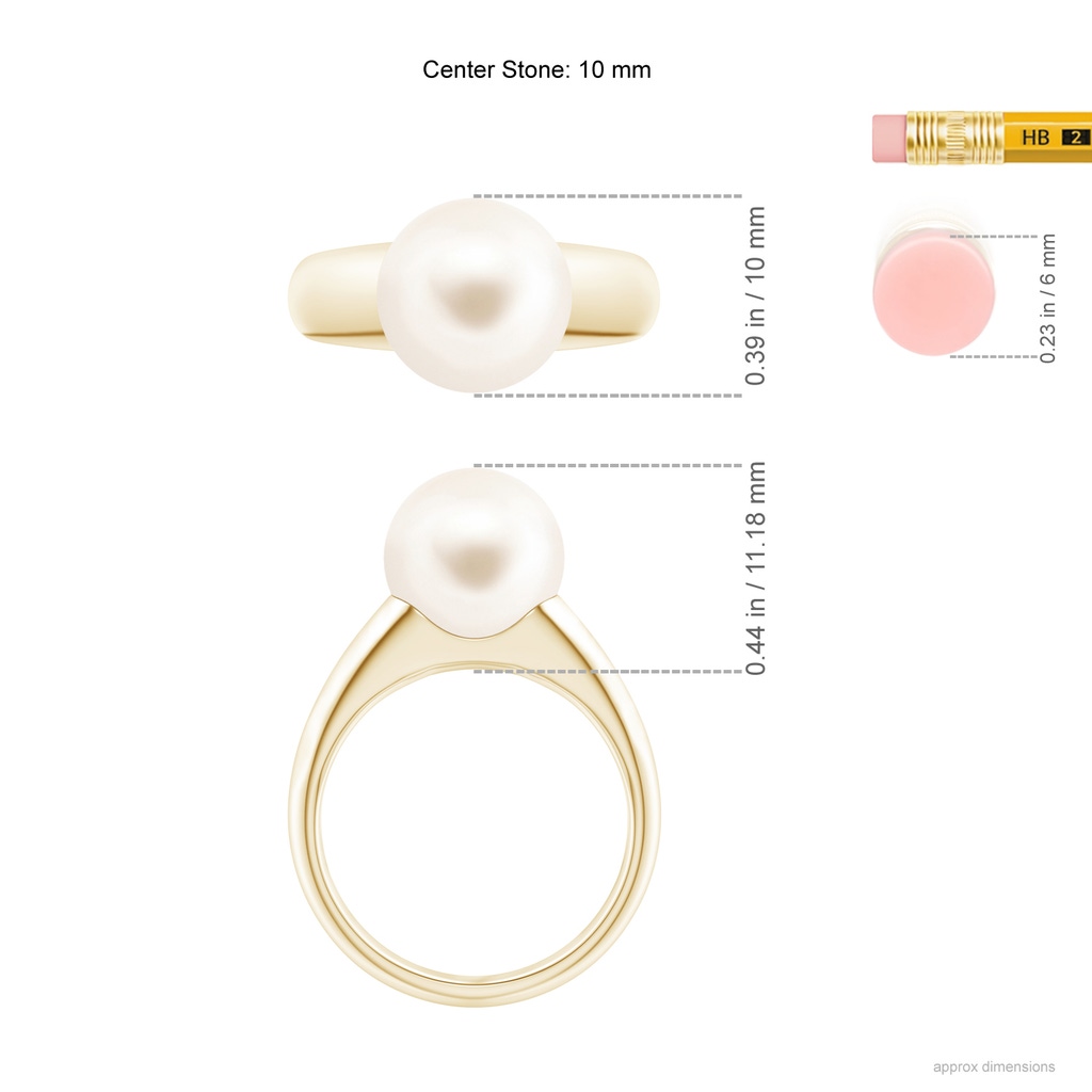 10mm AAA Solitaire Freshwater Pearl Dome Ring in Yellow Gold Ruler
