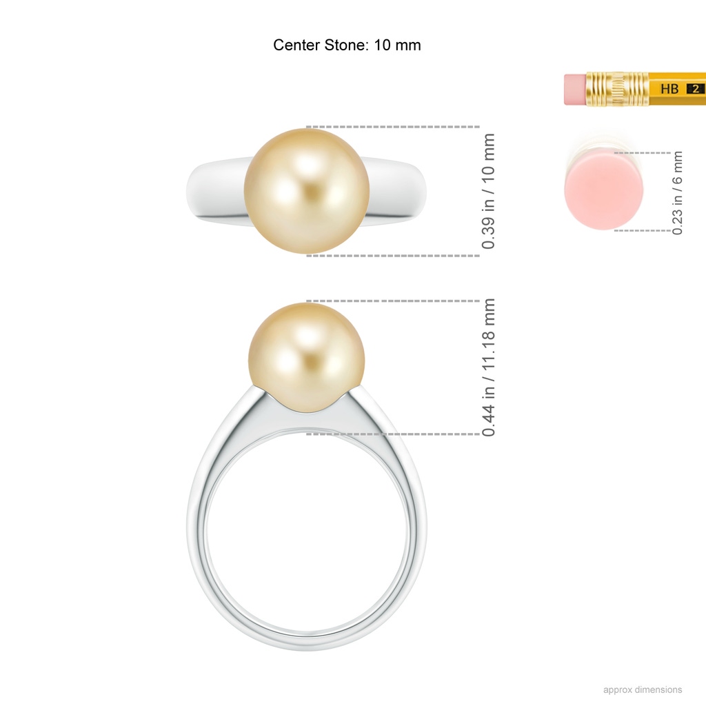 10mm AAAA Solitaire Golden South Sea Pearl Dome Ring in P950 Platinum Ruler