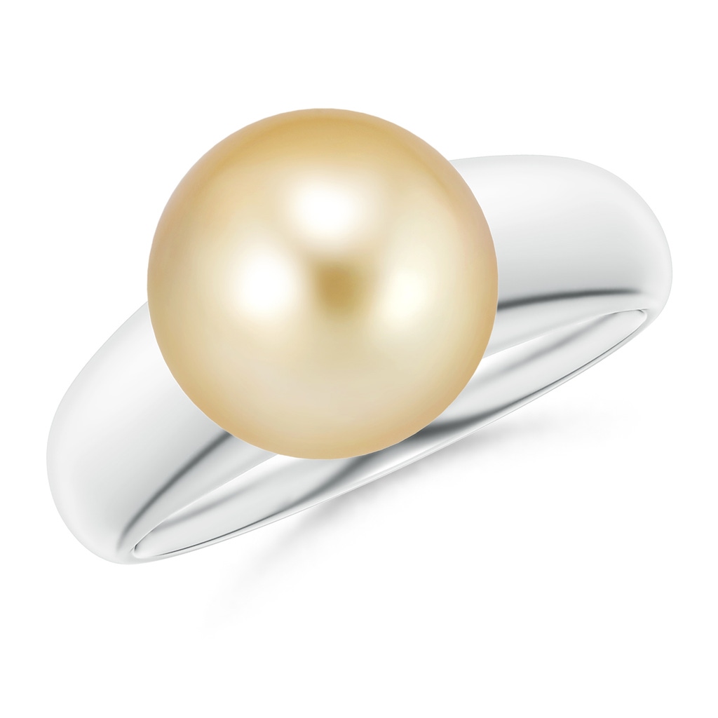 10mm AAAA Solitaire Golden South Sea Pearl Dome Ring in White Gold