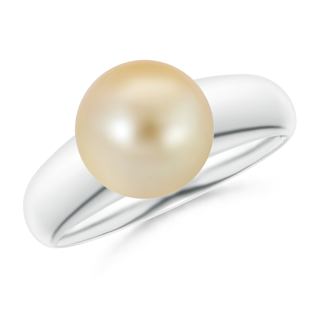 9mm AAA Solitaire Golden South Sea Pearl Dome Ring in White Gold