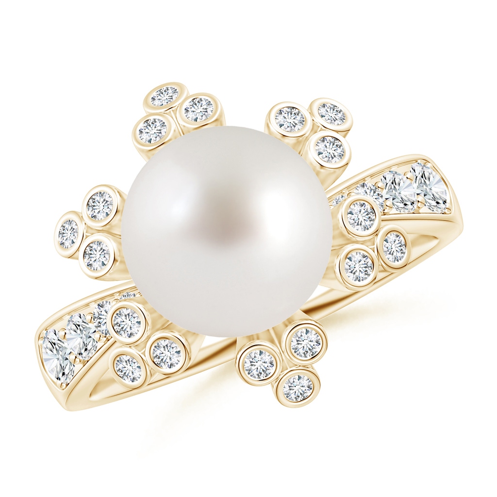 8mm AAA South Sea Pearl Flower Ring with Diamonds in Yellow Gold