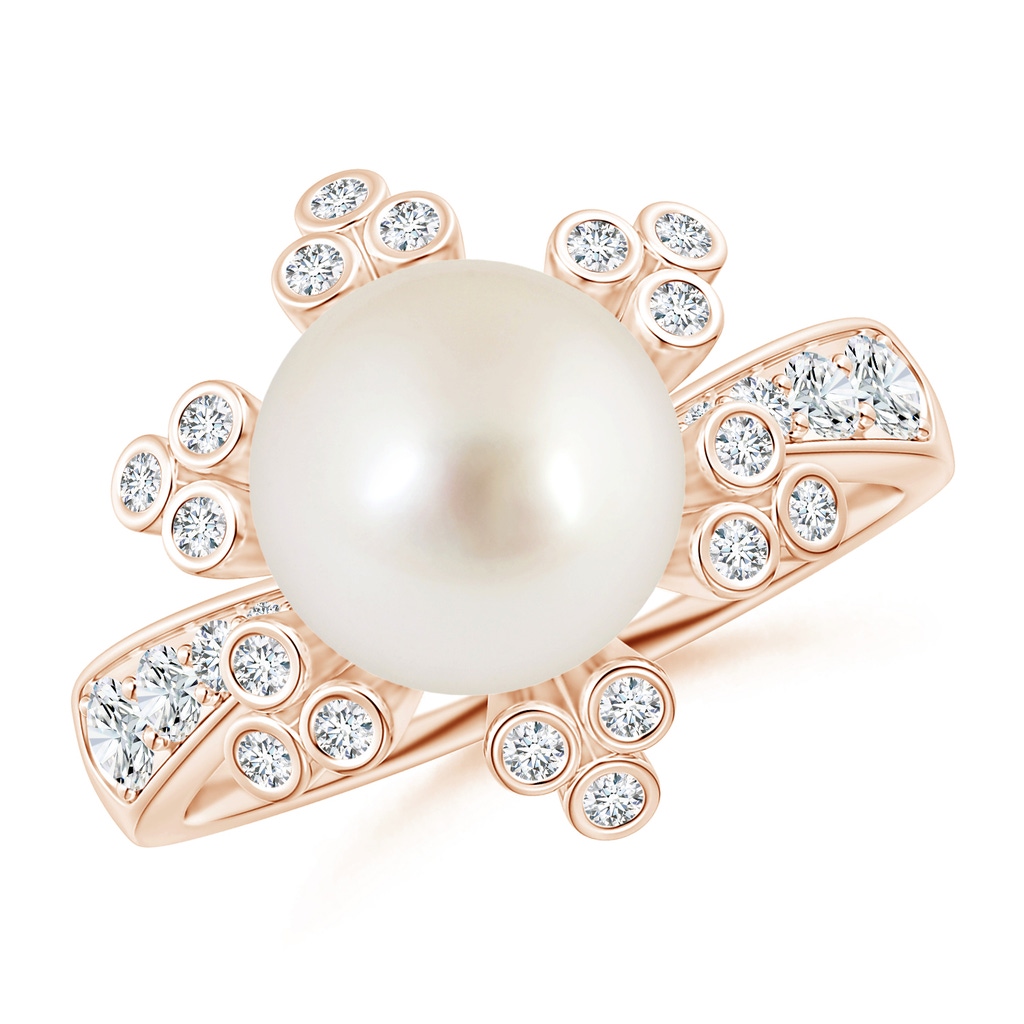 8mm AAAA South Sea Pearl Flower Ring with Diamonds in Rose Gold