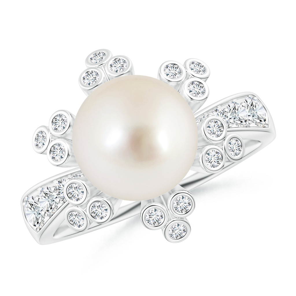 8mm AAAA South Sea Pearl Flower Ring with Diamonds in White Gold