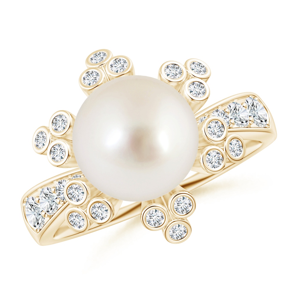 8mm AAAA South Sea Pearl Flower Ring with Diamonds in Yellow Gold