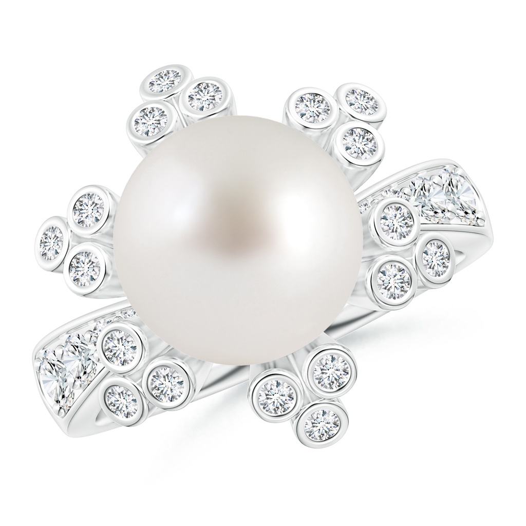 9mm AAA South Sea Pearl Flower Ring with Diamonds in White Gold