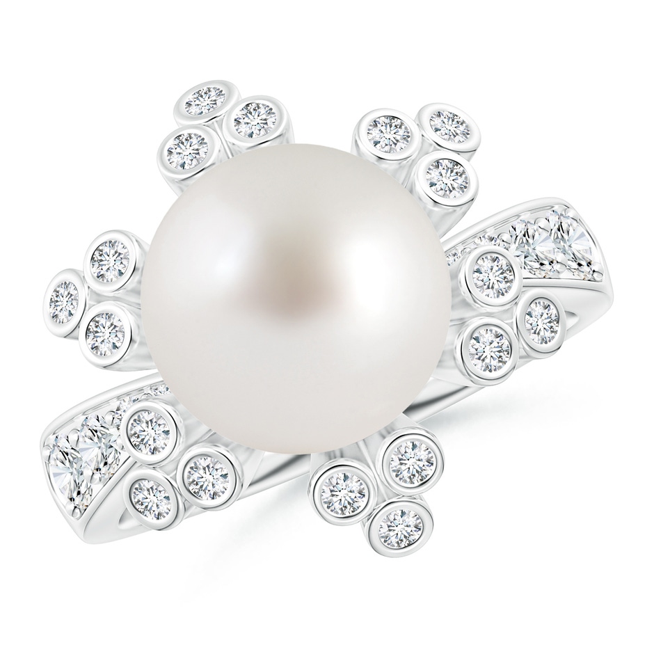 9mm AAA South Sea Pearl Flower Ring with Diamonds in White Gold 