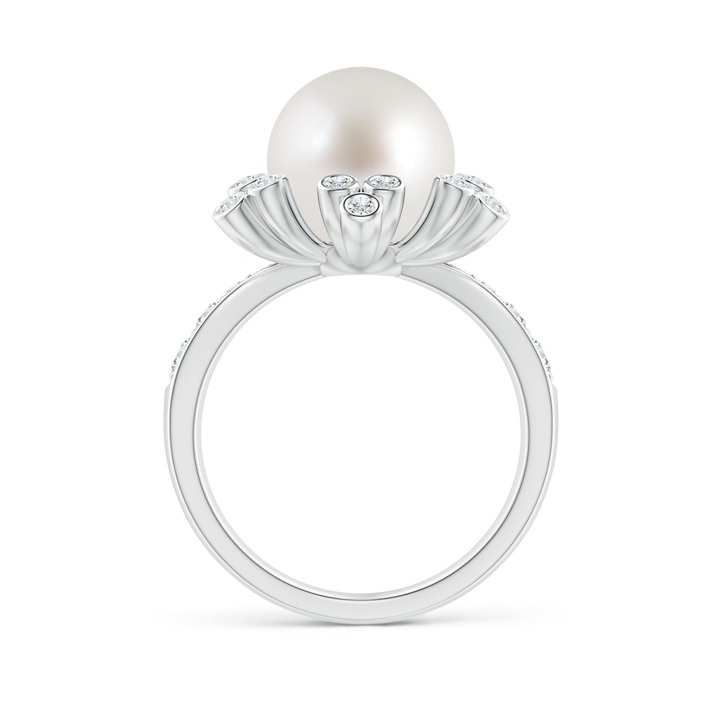 9mm AAA South Sea Pearl Flower Ring with Diamonds in White Gold Side 1