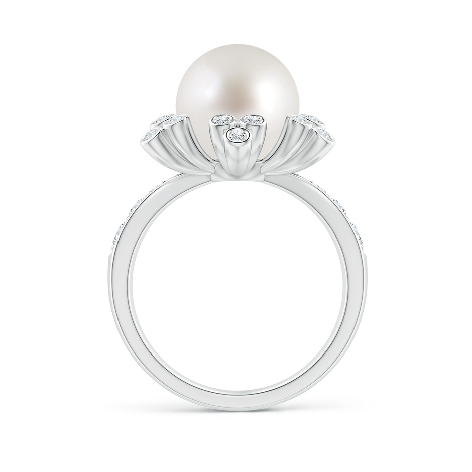 9mm AAA South Sea Pearl Flower Ring with Diamonds in White Gold side 1