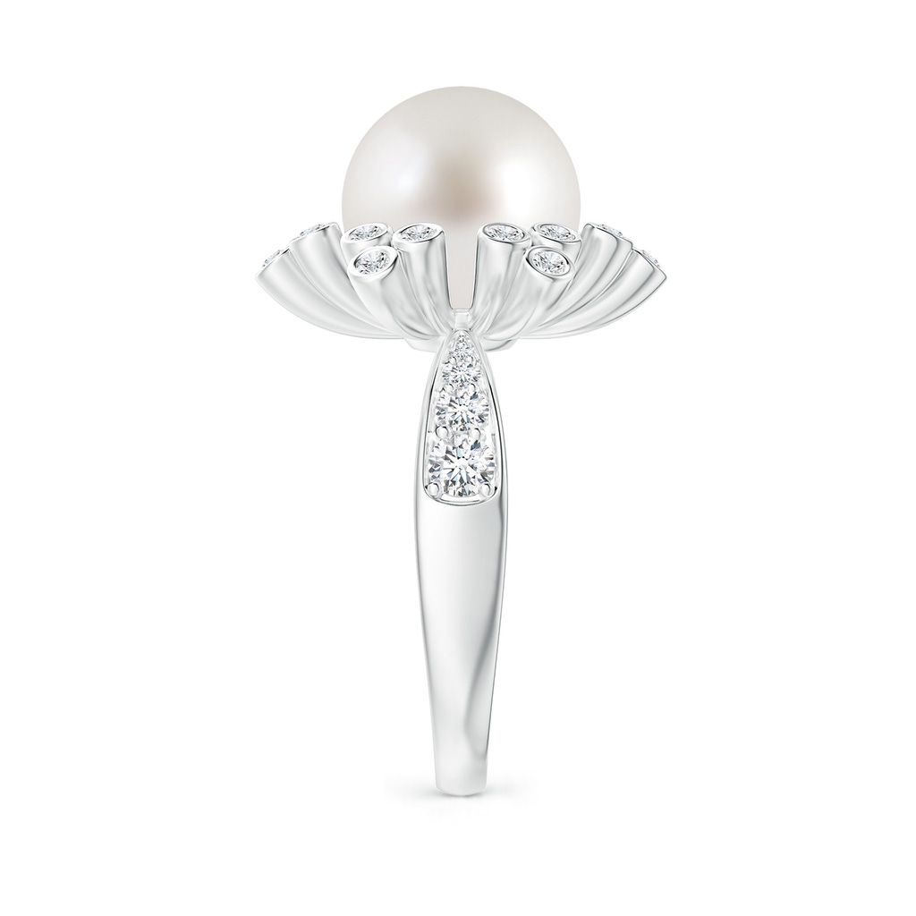 9mm AAA South Sea Pearl Flower Ring with Diamonds in White Gold Side 2