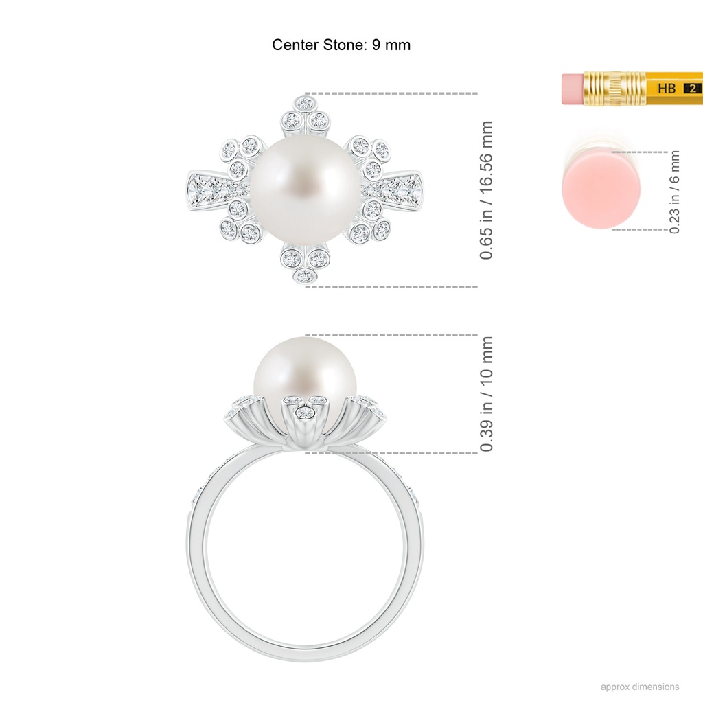 9mm AAA South Sea Pearl Flower Ring with Diamonds in White Gold Ruler