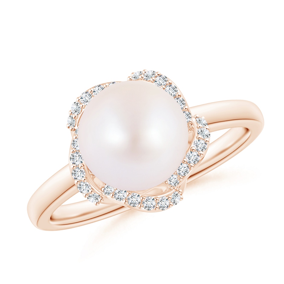 8mm AA Japanese Akoya Pearl Overlapping Halo Ring in Rose Gold 