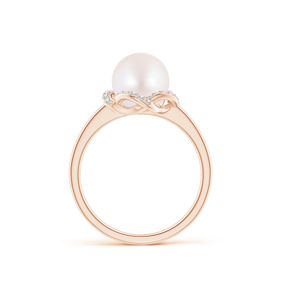 8mm AA Japanese Akoya Pearl Overlapping Halo Ring in Rose Gold side 1