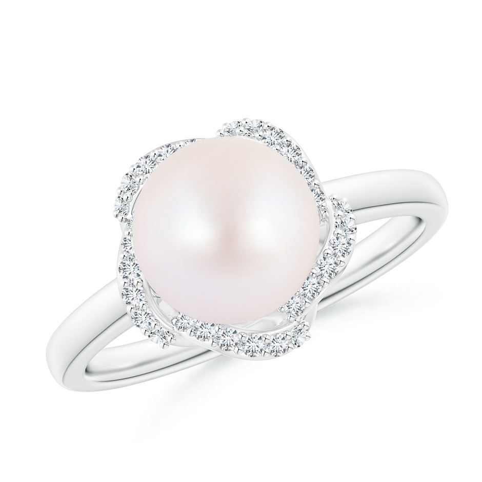8mm AA Japanese Akoya Pearl Overlapping Halo Ring in White Gold 