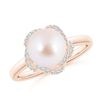 8mm AAA Japanese Akoya Pearl Overlapping Halo Ring in Rose Gold