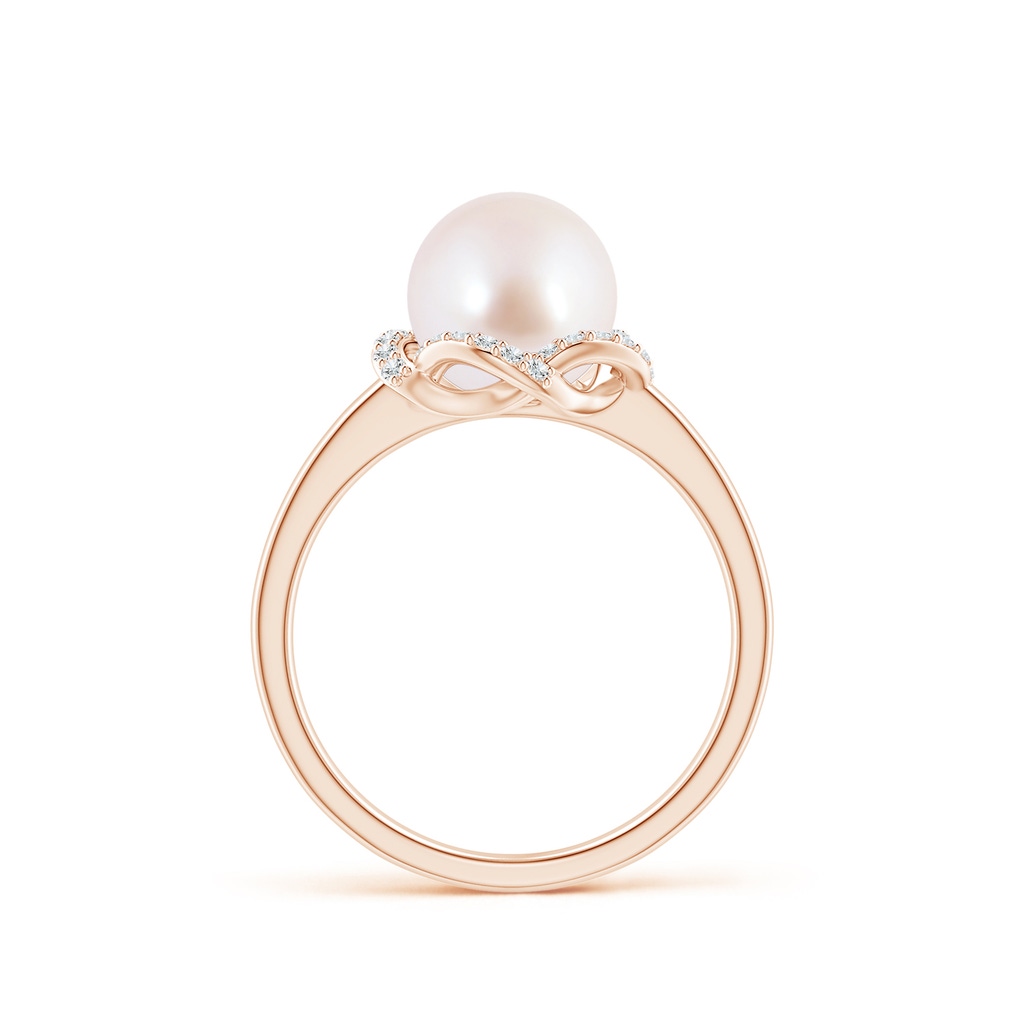 8mm AAA Japanese Akoya Pearl Overlapping Halo Ring in Rose Gold Side 1
