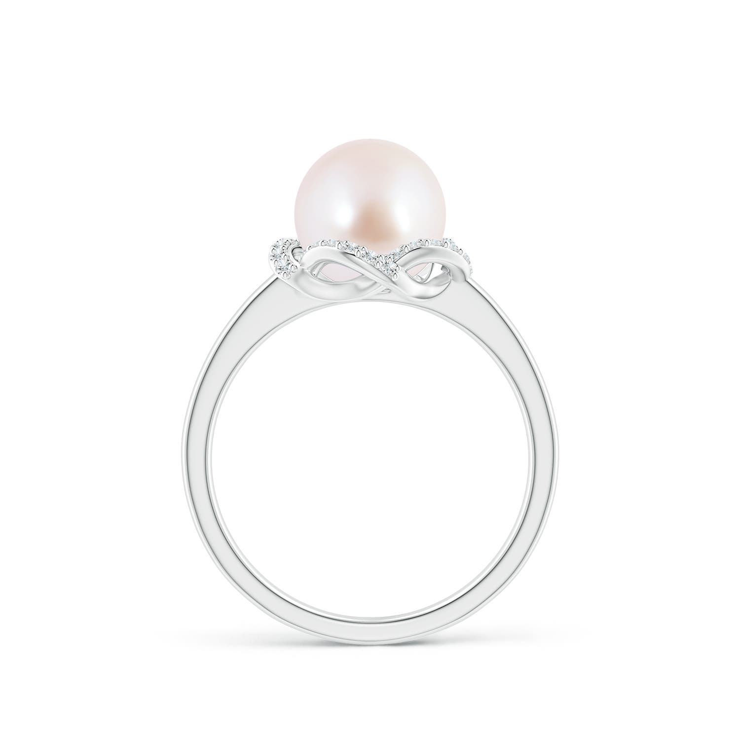 8mm AAA Japanese Akoya Pearl Overlapping Halo Ring in White Gold - side 1
