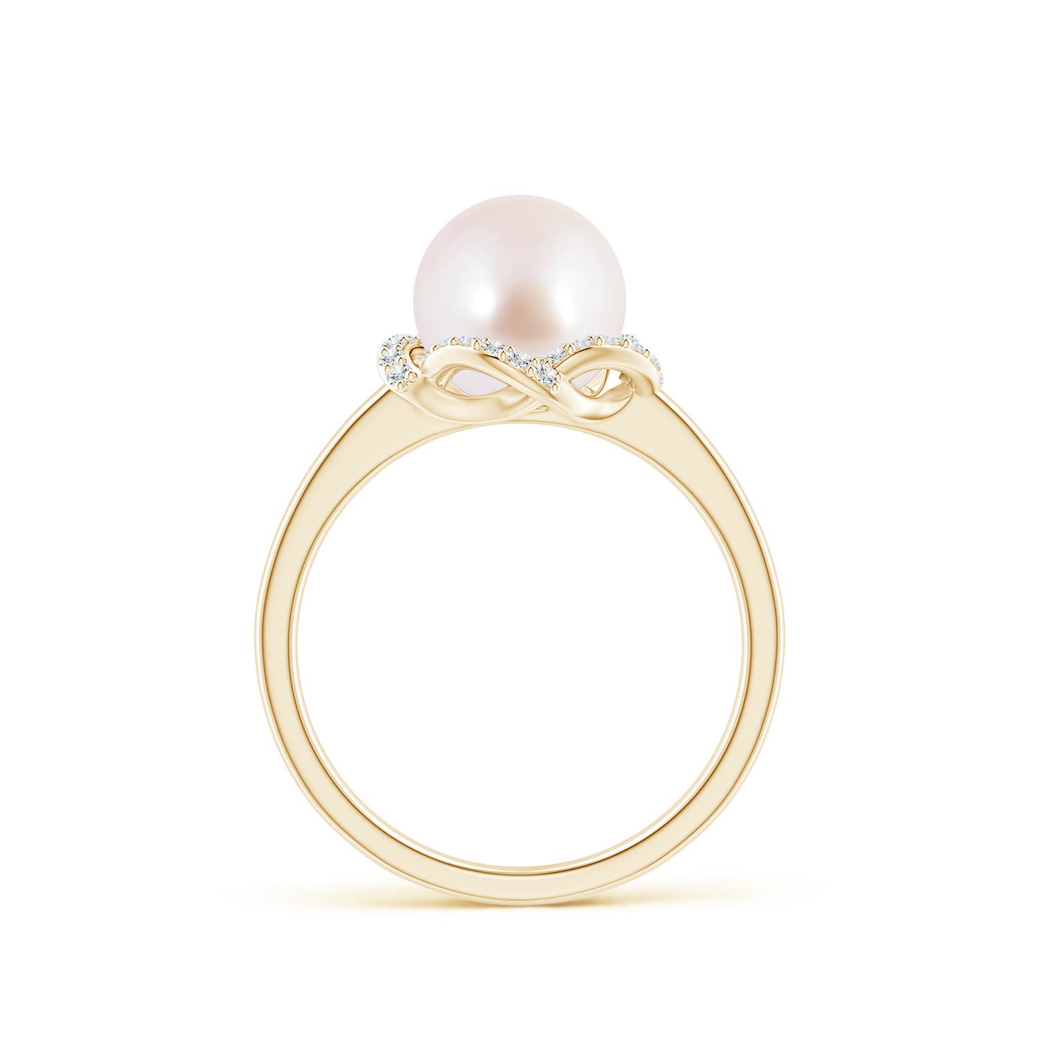 8mm AAA Japanese Akoya Pearl Overlapping Halo Ring in Yellow Gold - side 1