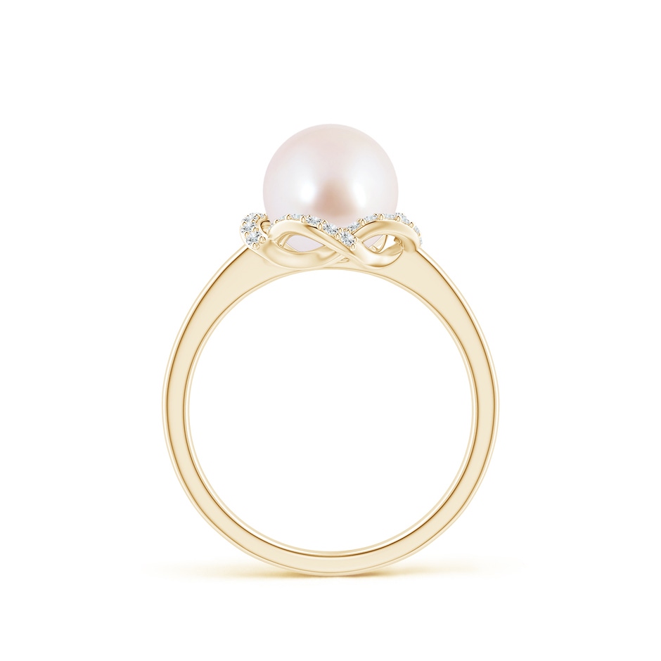 8mm AAA Japanese Akoya Pearl Overlapping Halo Ring in Yellow Gold side 1