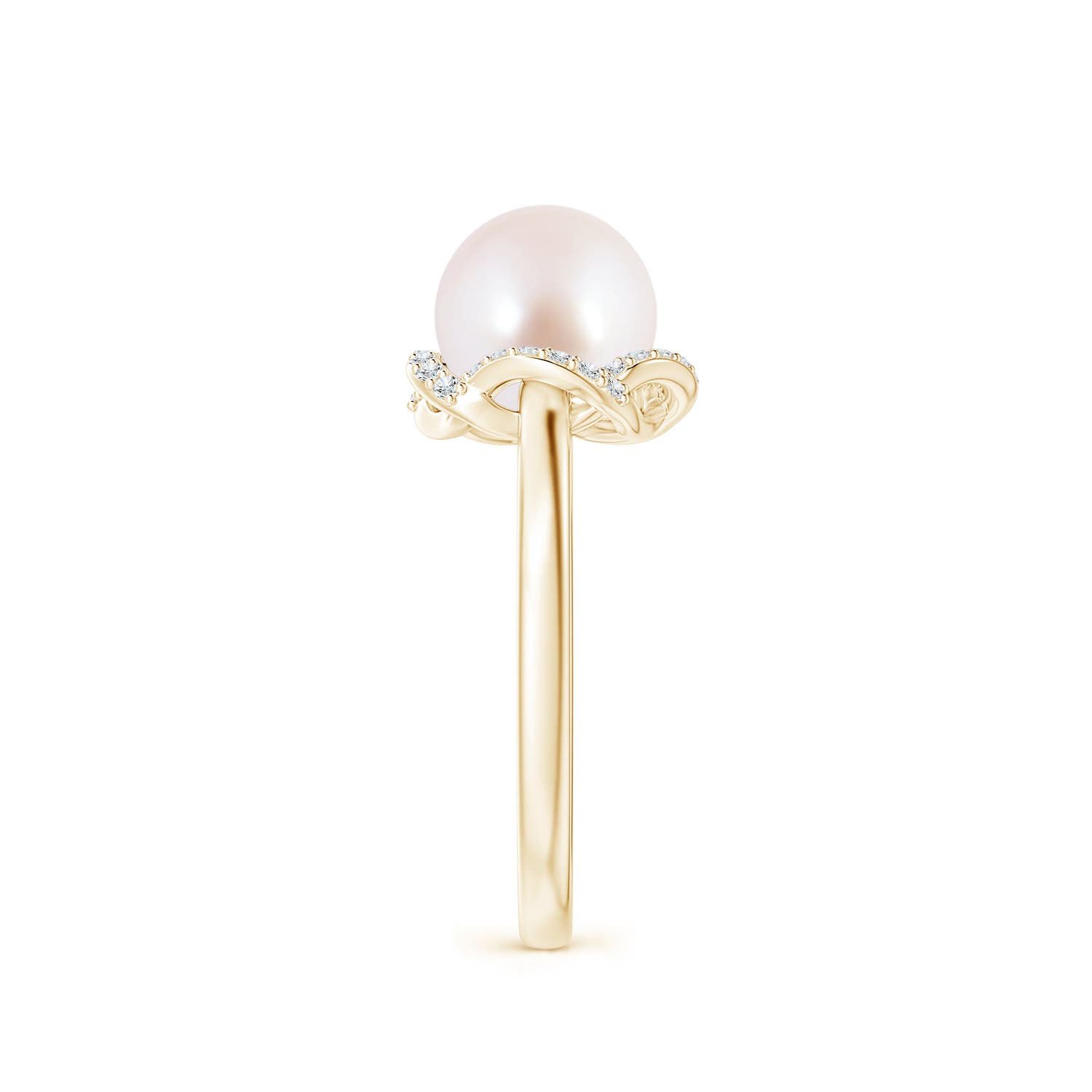 8mm AAA Japanese Akoya Pearl Overlapping Halo Ring in Yellow Gold - side 2