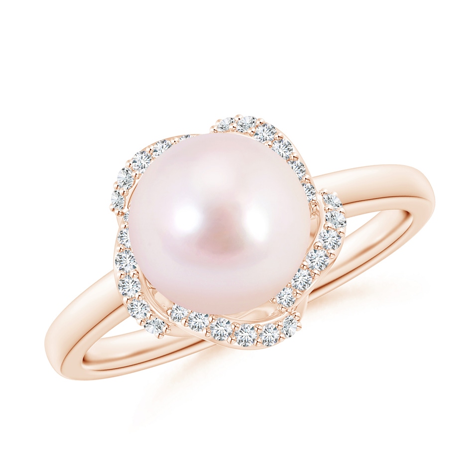 8mm AAAA Japanese Akoya Pearl Overlapping Halo Ring in Rose Gold 