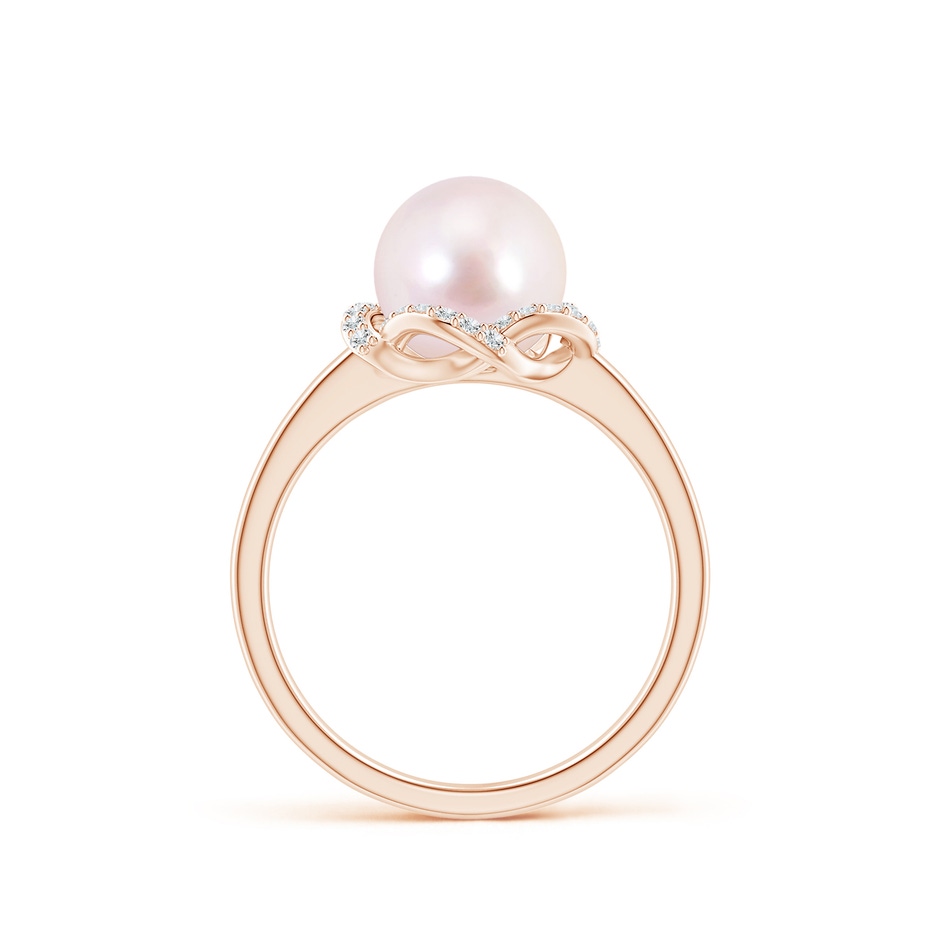 8mm AAAA Japanese Akoya Pearl Overlapping Halo Ring in Rose Gold side 1