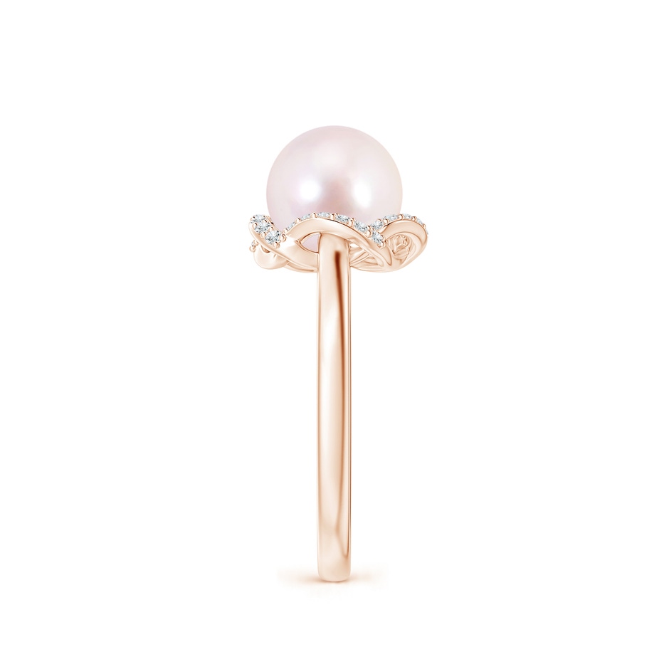 8mm AAAA Japanese Akoya Pearl Overlapping Halo Ring in Rose Gold side 2