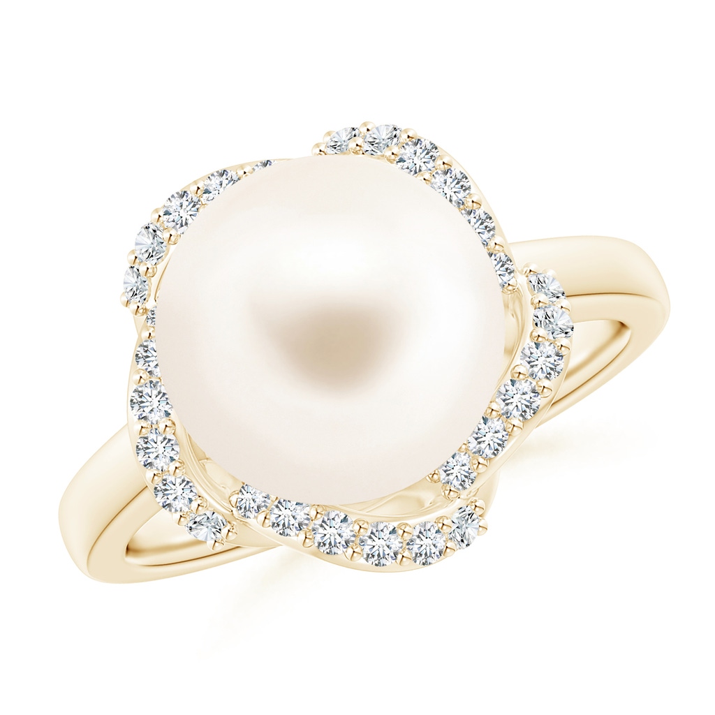 10mm AAA Freshwater Pearl Overlapping Halo Ring in Yellow Gold