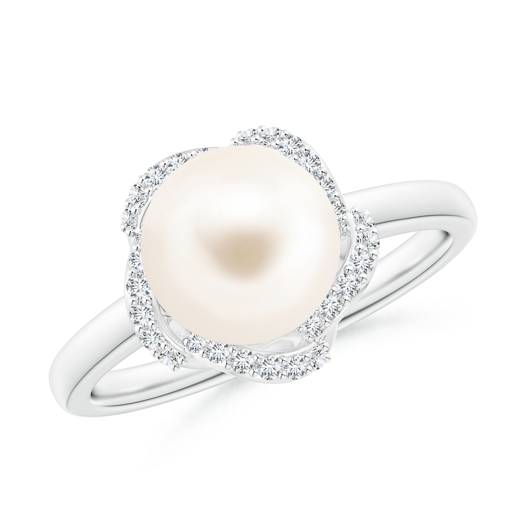 8mm AAA Freshwater Pearl Overlapping Halo Ring in White Gold