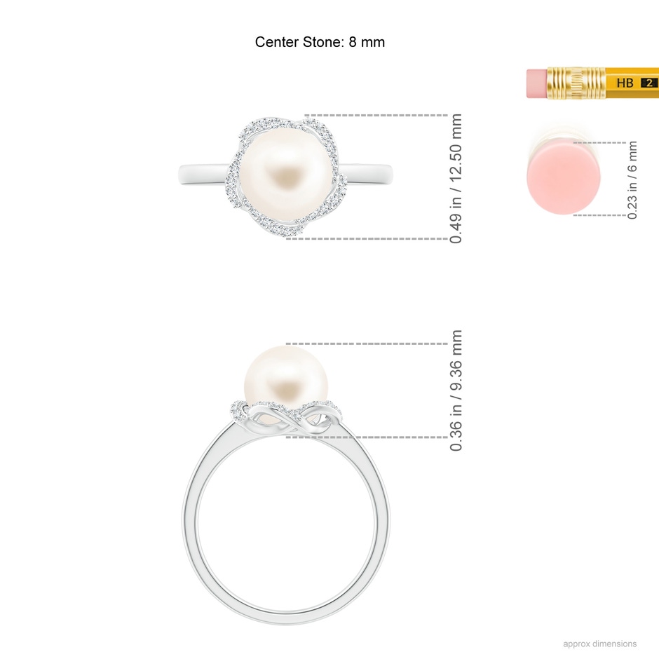 8mm AAA Freshwater Pearl Overlapping Halo Ring in White Gold ruler