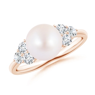 8mm AA Japanese Akoya Pearl Trio Diamond Ring in Rose Gold