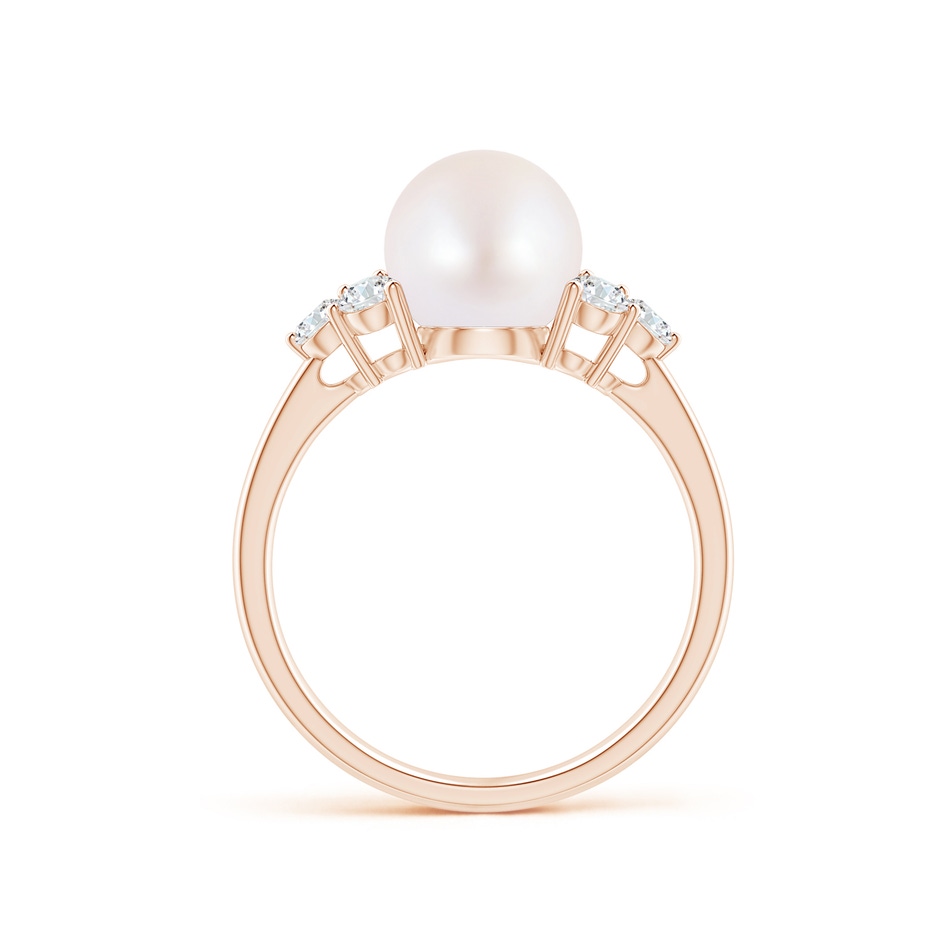 8mm AA Japanese Akoya Pearl Trio Diamond Ring in Rose Gold side 1