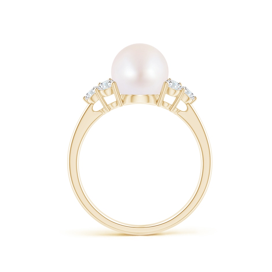 8mm AA Japanese Akoya Pearl Trio Diamond Ring in Yellow Gold side 1