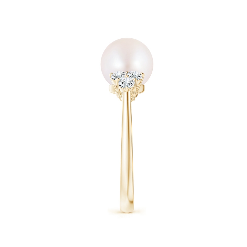 8mm AA Japanese Akoya Pearl Trio Diamond Ring in Yellow Gold side 2