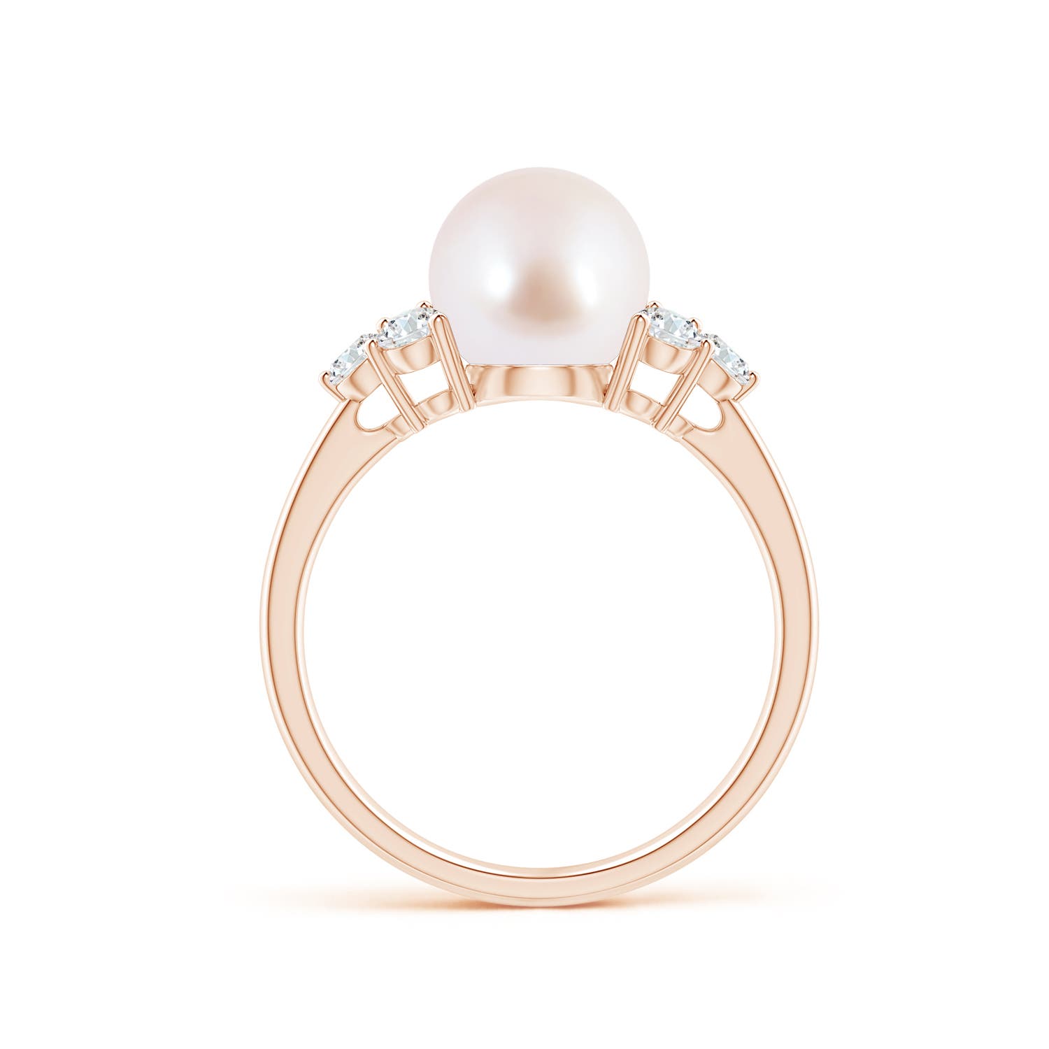 8mm AAA Japanese Akoya Pearl Trio Diamond Ring in Rose Gold