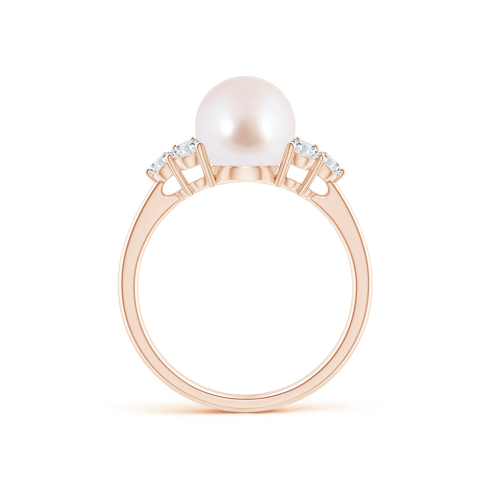 8mm AAA Japanese Akoya Pearl Trio Diamond Ring in Rose Gold side 1