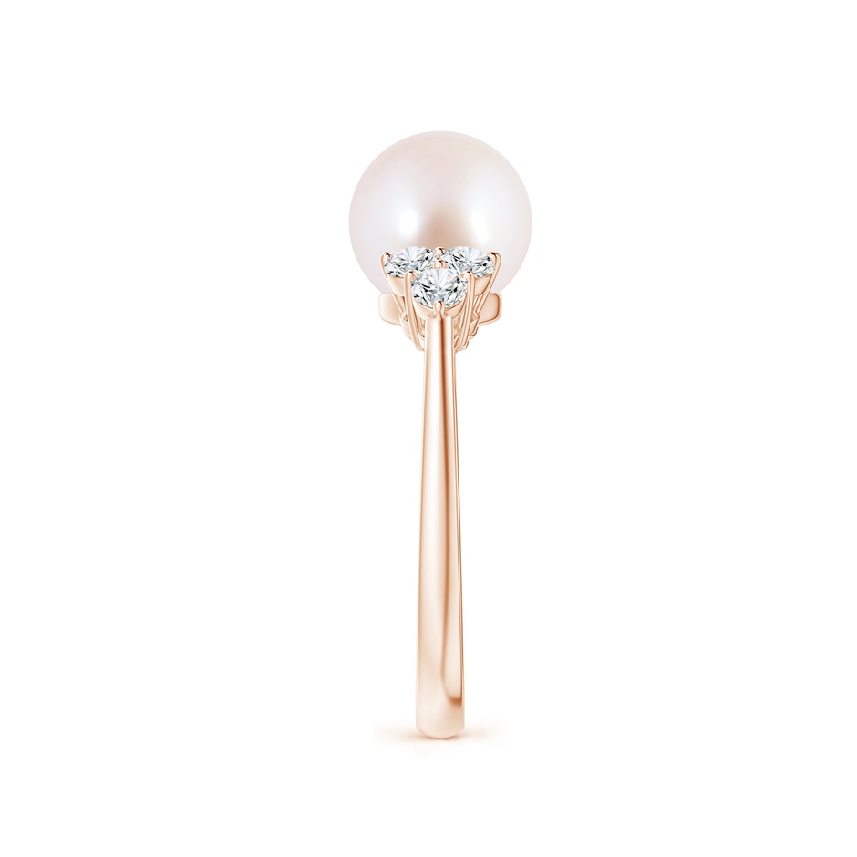 8mm AAA Japanese Akoya Pearl Trio Diamond Ring in Rose Gold side 2