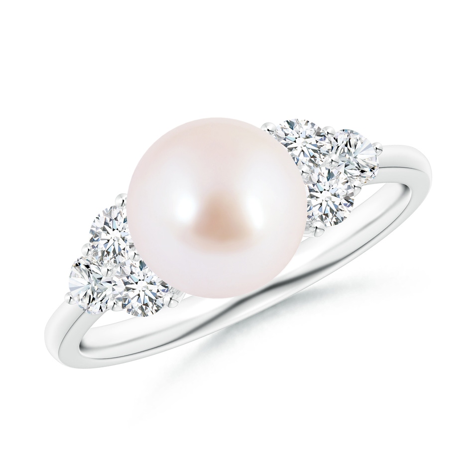 8mm AAA Japanese Akoya Pearl Trio Diamond Ring in White Gold 