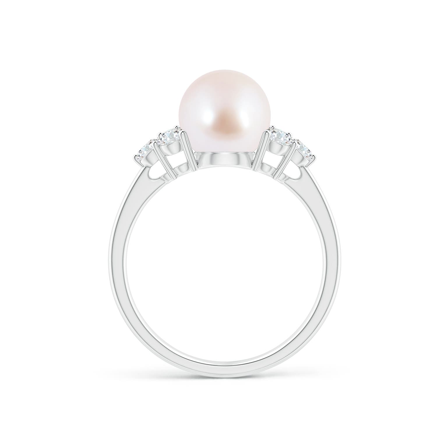 8mm AAA Japanese Akoya Pearl Trio Diamond Ring in White Gold
