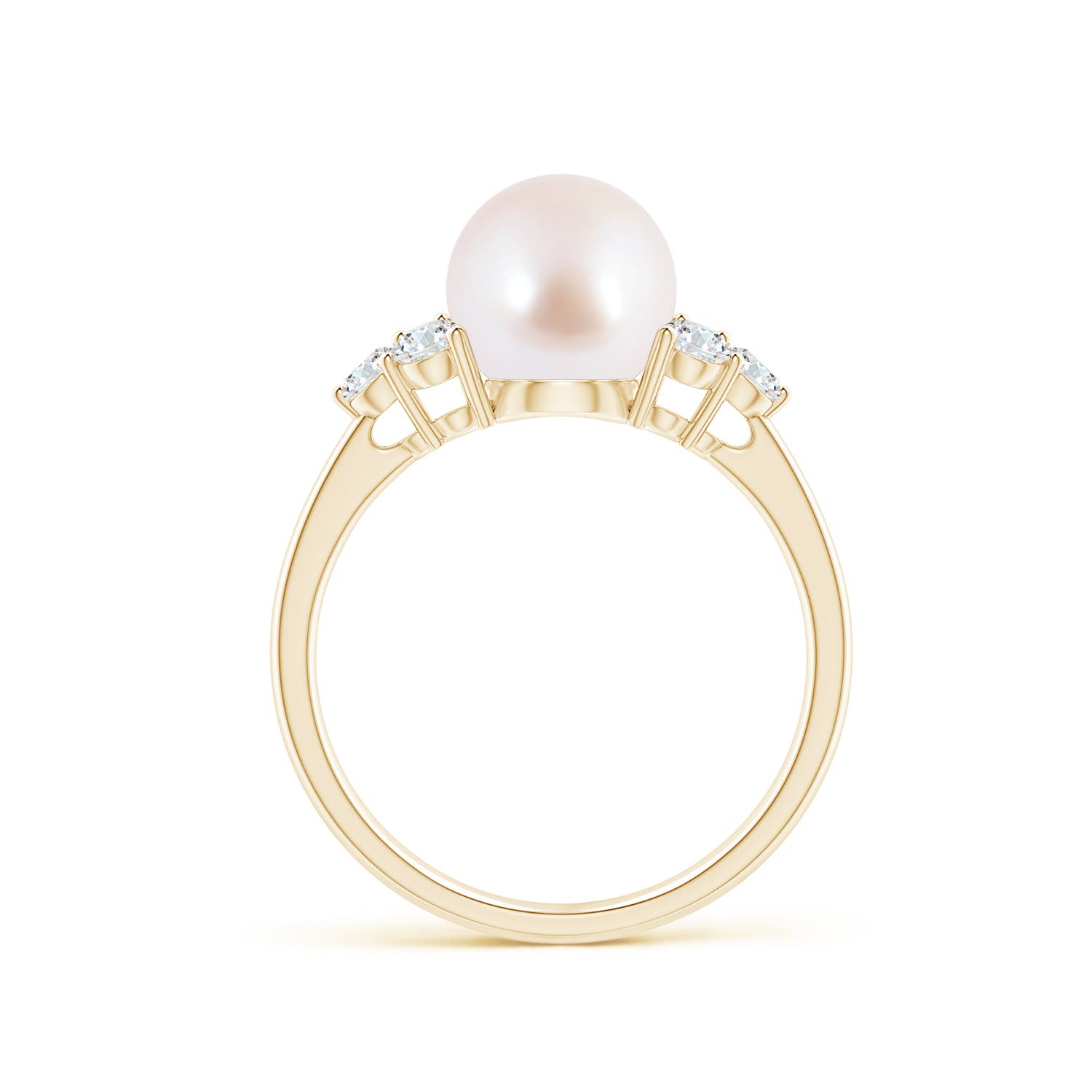 8mm AAA Japanese Akoya Pearl Trio Diamond Ring in Yellow Gold - side 1