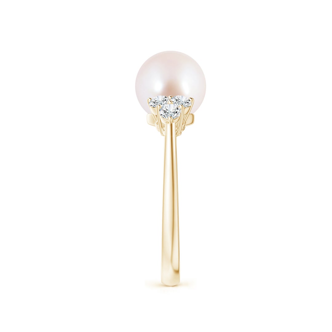 8mm AAA Japanese Akoya Pearl Trio Diamond Ring in Yellow Gold - side 2