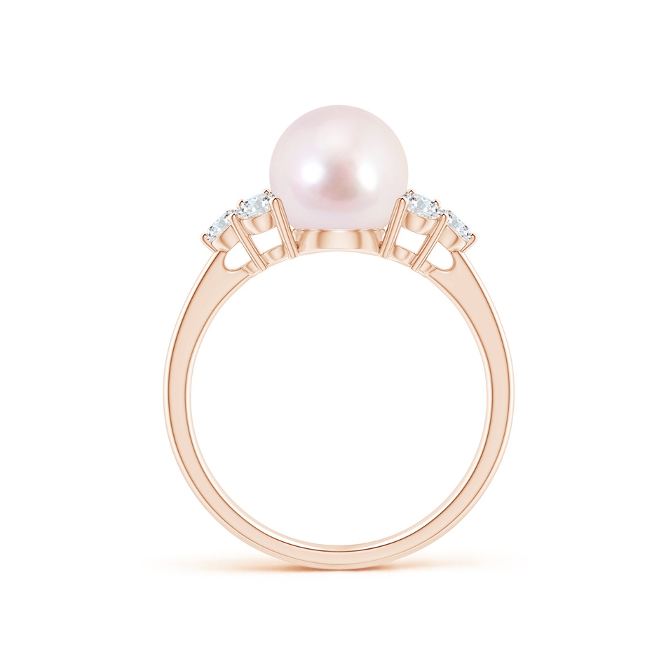 8mm AAAA Japanese Akoya Pearl Trio Diamond Ring in Rose Gold side 1