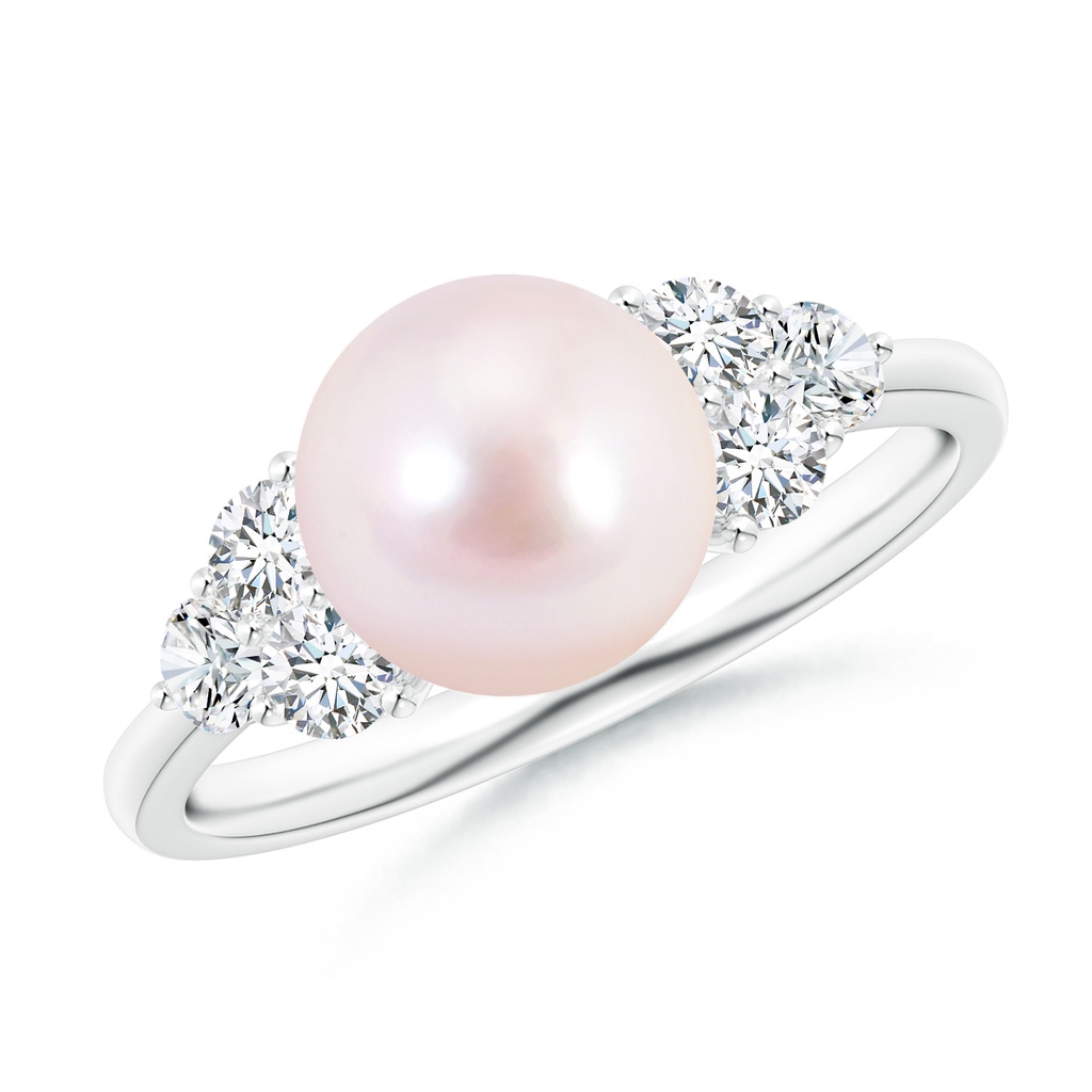 8mm AAAA Japanese Akoya Pearl Trio Diamond Ring in White Gold