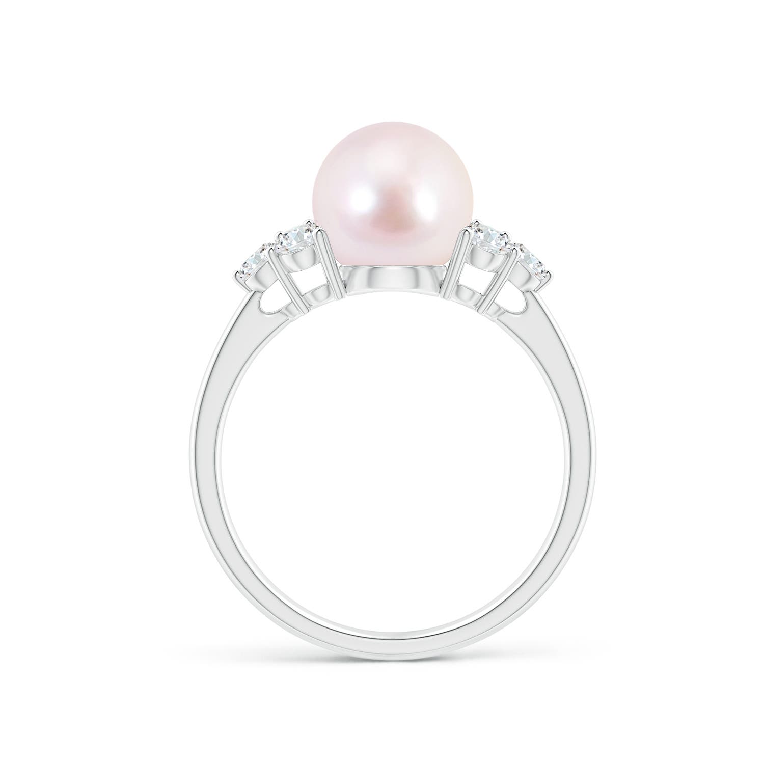 8mm AAAA Japanese Akoya Pearl Trio Diamond Ring in White Gold