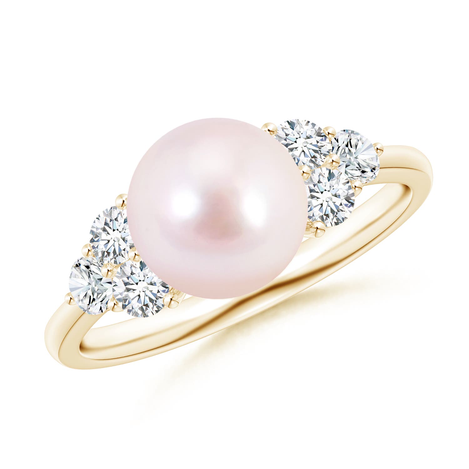 8mm AAAA Japanese Akoya Pearl Trio Diamond Ring in Yellow Gold