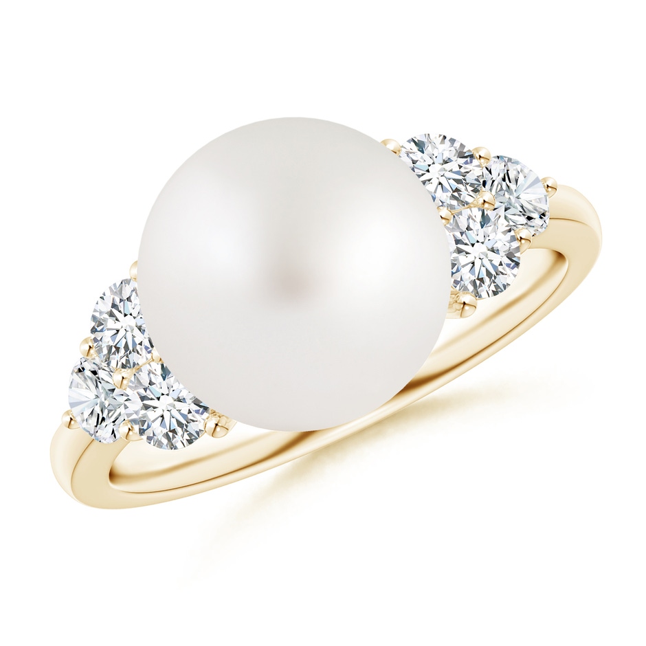 10mm AA South Sea Pearl Trio Diamond Ring in Yellow Gold 