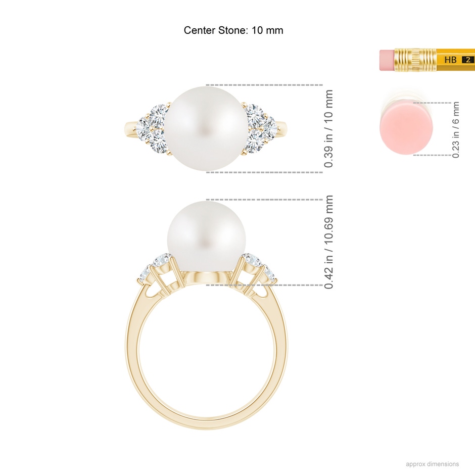 10mm AA South Sea Pearl Trio Diamond Ring in Yellow Gold ruler