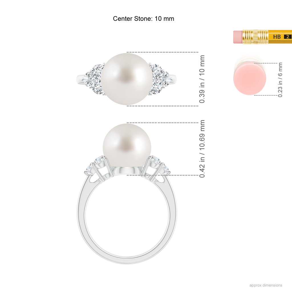 10mm AAA South Sea Pearl Trio Diamond Ring in White Gold Ruler