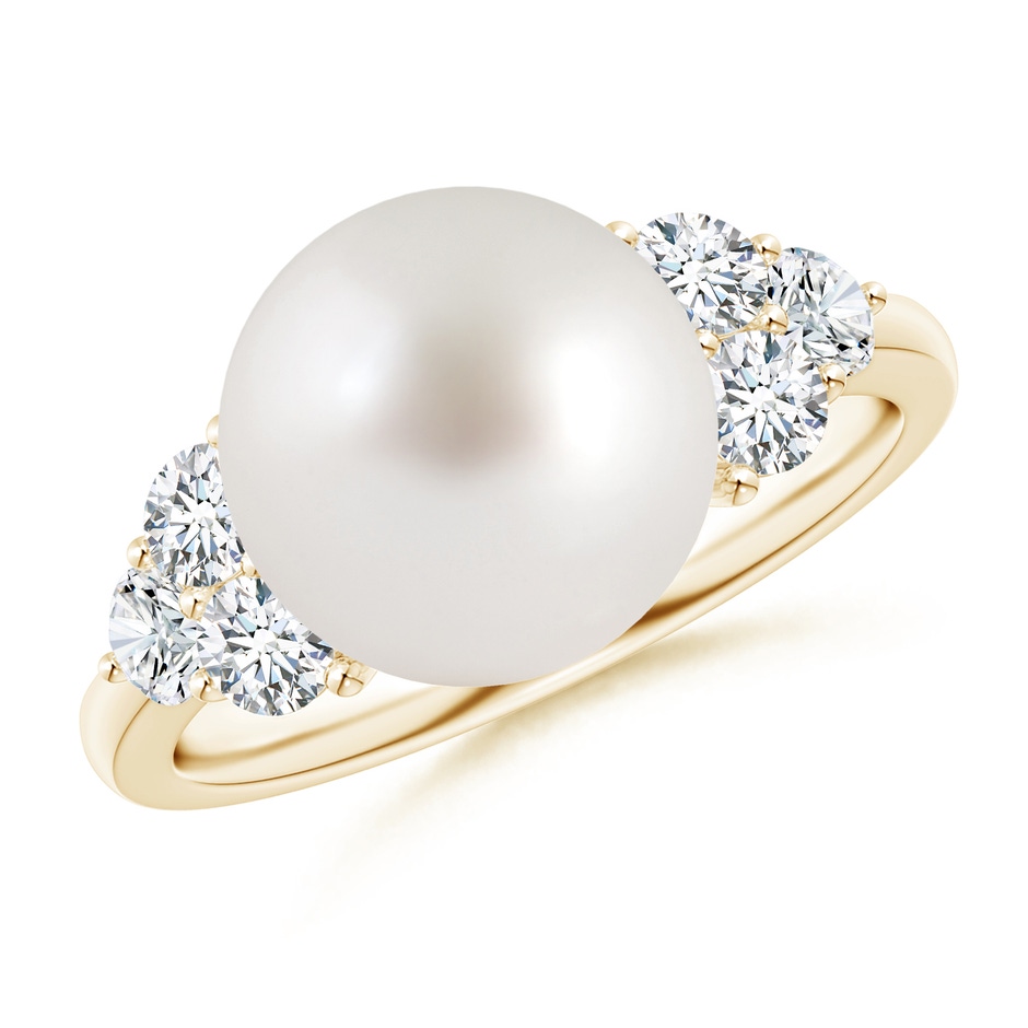 10mm AAA South Sea Pearl Trio Diamond Ring in Yellow Gold 